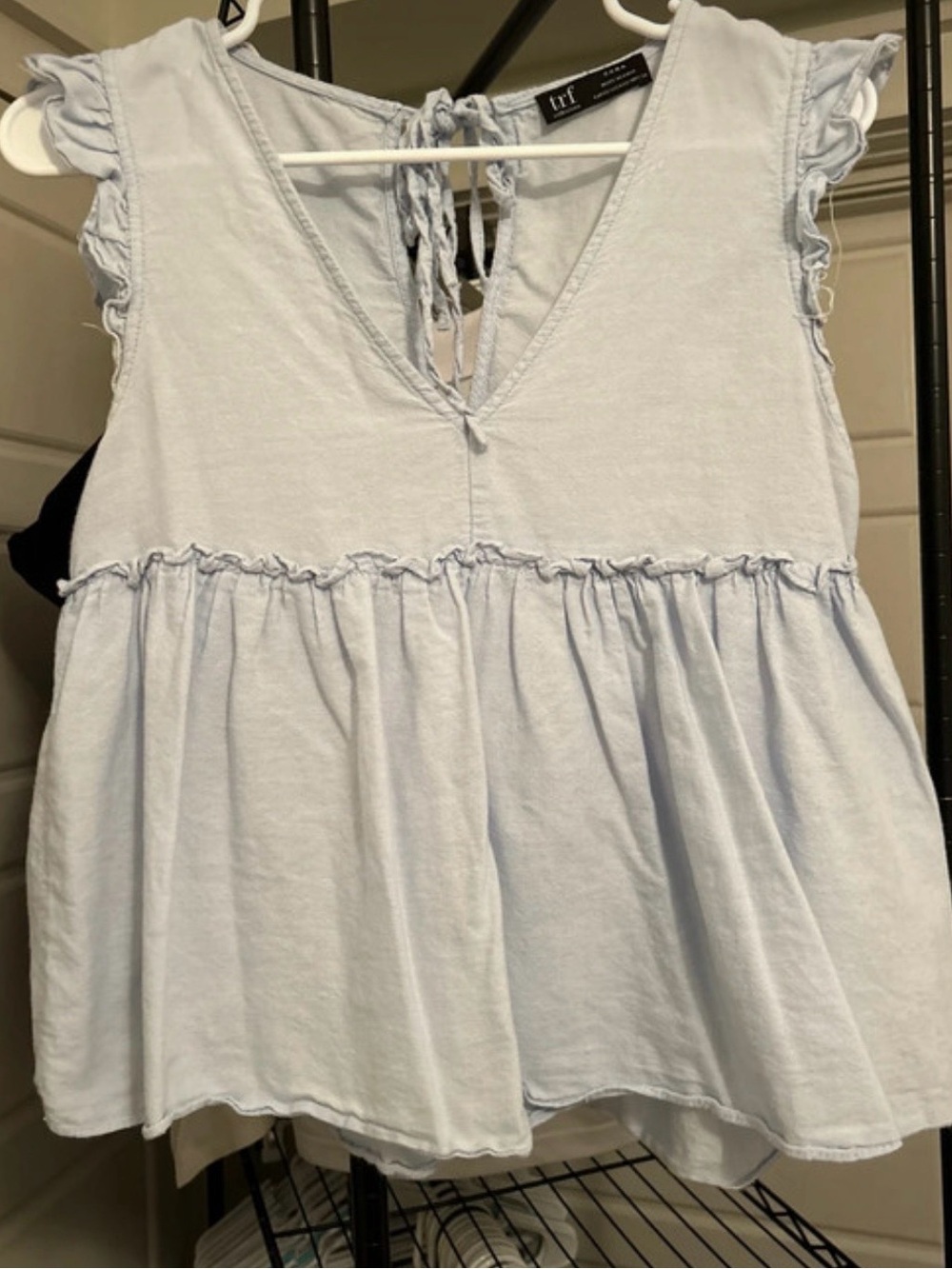 Zara Light Blue Ruffled V-Neck Babydoll Top